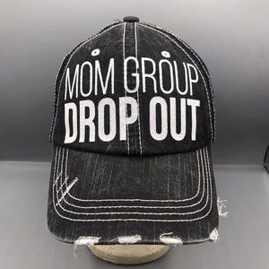 Mom Group Drop Out Trucker Hat Cap Glitter Mesh Back Adjustable Black White EUC